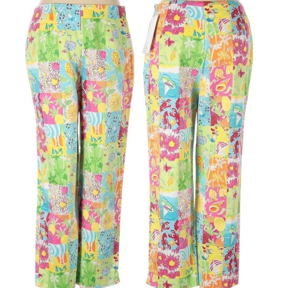 Bamboo Traders Multicolored Summer Hippie Tropical Patchwork Pattern Ankle Pants